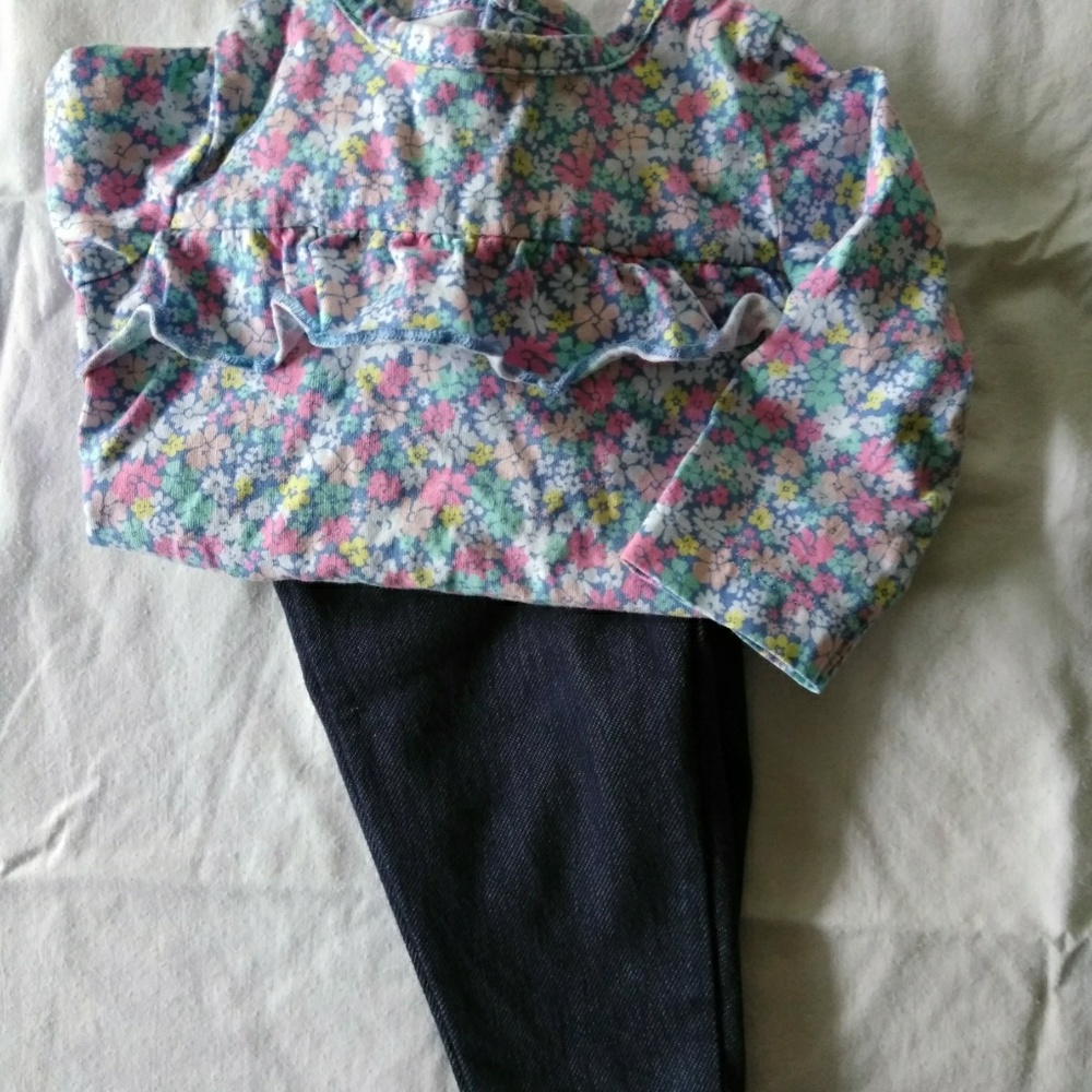 3M Carter Baby Girl Ruffled Onesie & Denim Set